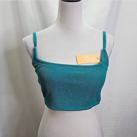 Kona Sol Turquoise Pucker Texture Square Neck Bikini Top Size Large - Picture 5 of 13
